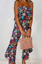 Trendy Printed Tube Wide-Leg Jumpsuit