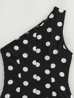DotDrape One-Shoulder Ruffled Polka Dot Mini Dress