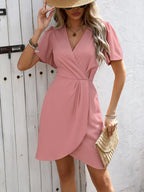 WrapEase Surplice Short Sleeve Mini Dress