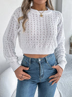 Cutout Back Openwork Knit Long Sleeve Sweater