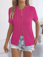 Cable Knit Button Down Short Sleeve Cardigan - Stylish & Versatile