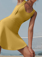 V-Neck Wide Strap Active Dress - Built-in Unitard Liner