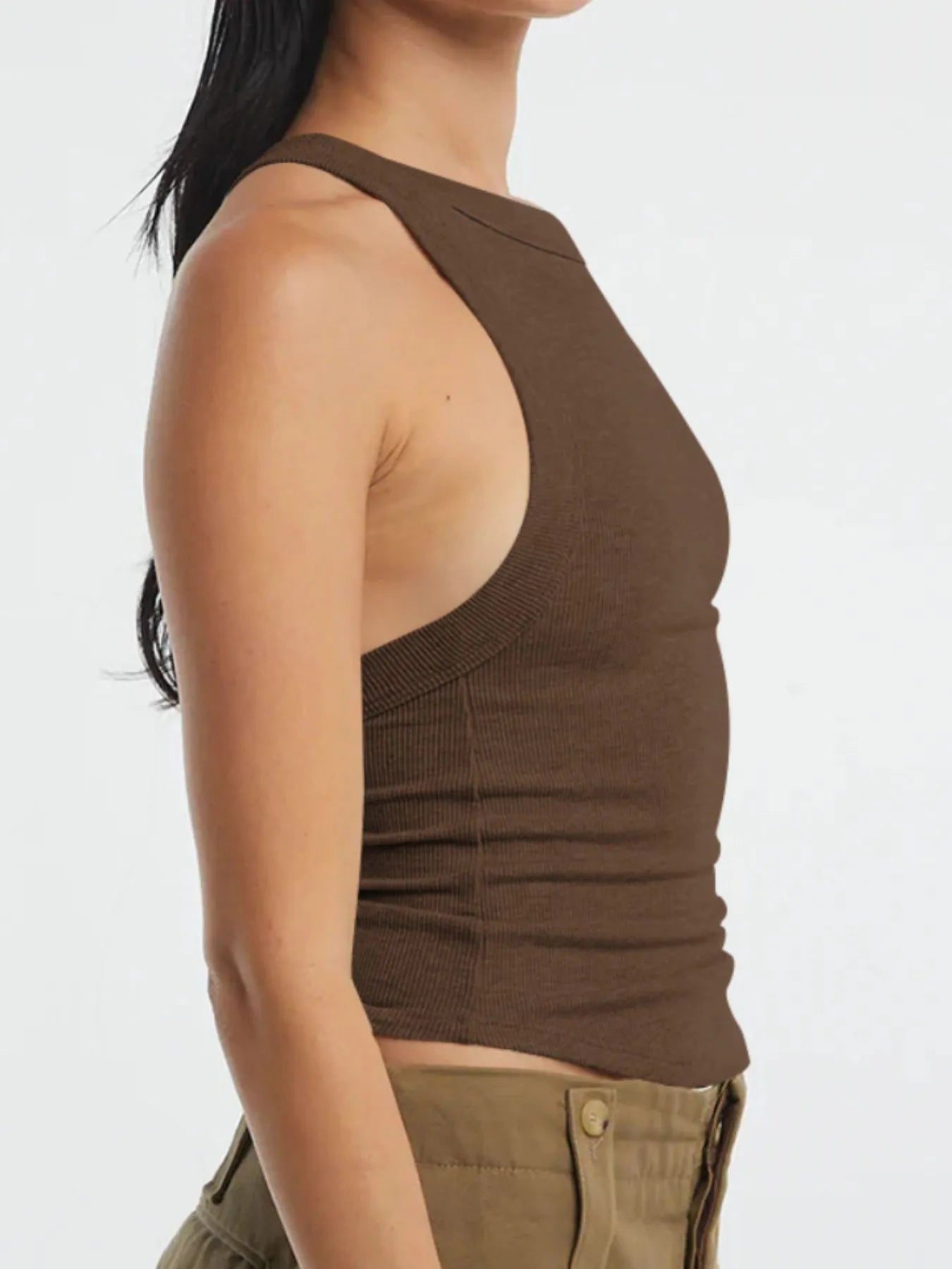 Asymmetrical Ribbed Back Crop Tank Top