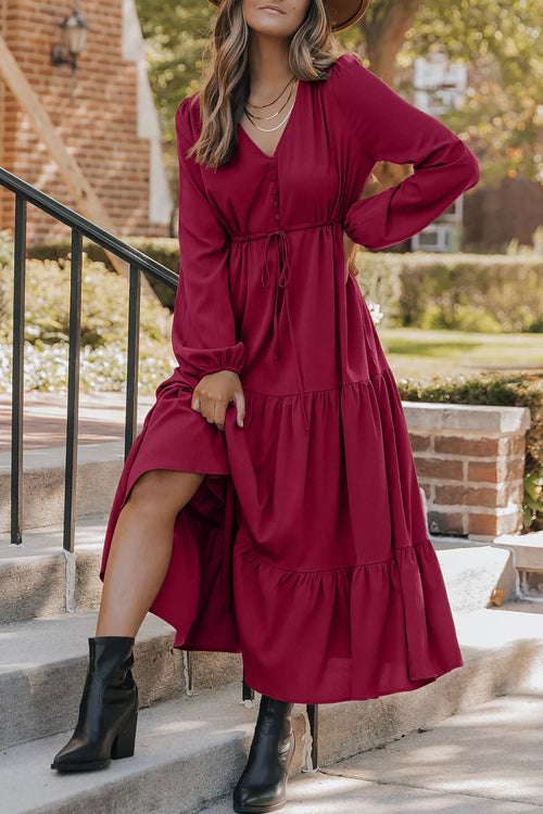 Leopard-Trim Notched Neck Puff-Sleeve Shift Mini Dress Burgundy