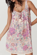 Floral Tie Neck Mini Dress - Sleeveless & Breezy Floral