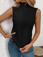 Texture Turtleneck Sleeveless Top - Chic & Versatile