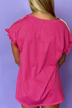 Frill Color Block Loose Fit T-Shirt - Casual & Trendy