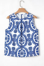 Printed Sleeveless Crew Neck Top - Lightweight Style