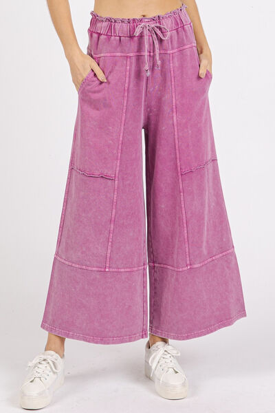 Mittoshop Mineral Wash Seam French Terry Wide-Leg Pants Fuchsia Pink