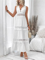 Plus Size Lace Detail Tie Back Sleeveless Tiered Maxi Dress