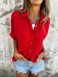 Full Size Collared Neck Half Sleeve Shirt Plus Size Scarlet