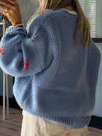 Boot Pattern Dropped Shoulder Round Neck Sweater