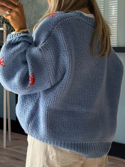 Boot Pattern Dropped Shoulder Round Neck Sweater