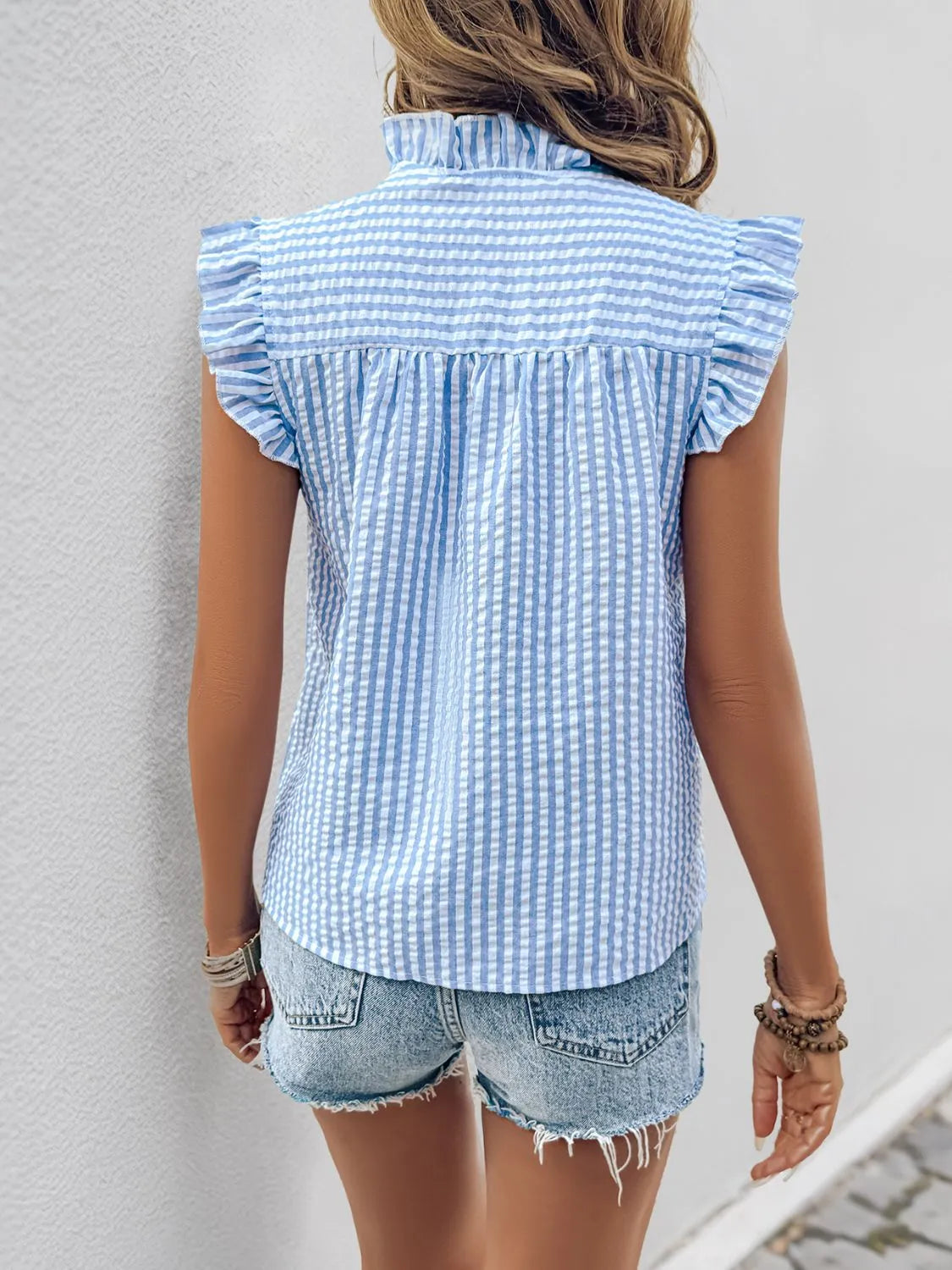 Lace Detail Button Down Cap Sleeve Shirt