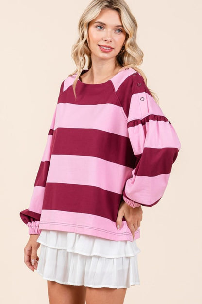 Mittoshop Striped Snap Shoulder Long Sleeve T-Shirt