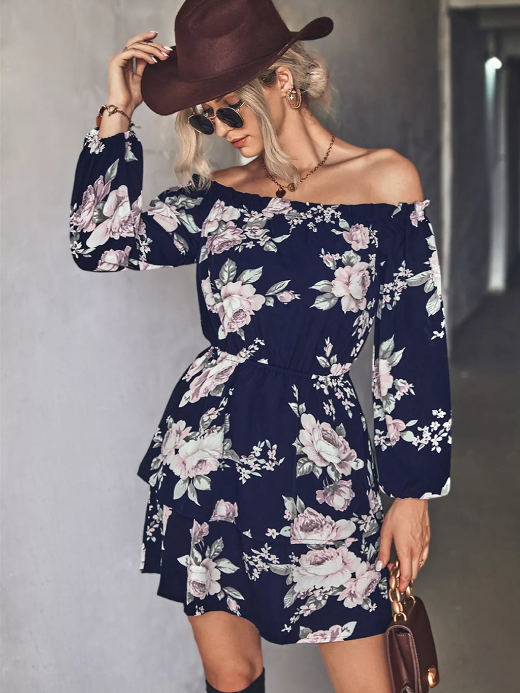 Floral Print Off-Shoulder Ruffled Mini Dress