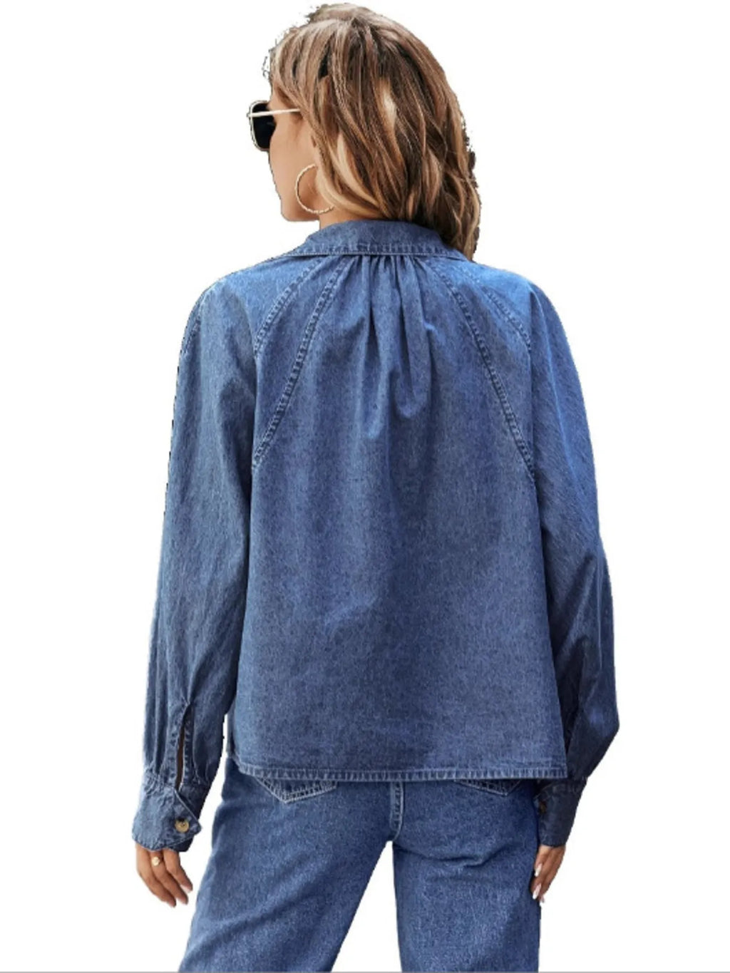 Classic Washed Button-Up Denim Shirt with Pockets