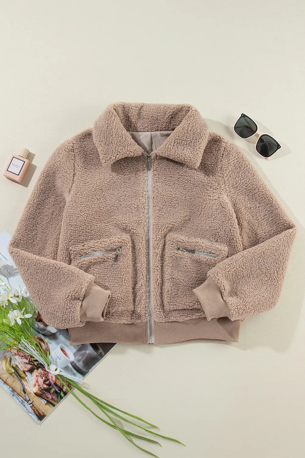 Zip-Up Long Sleeve Plush Jacket