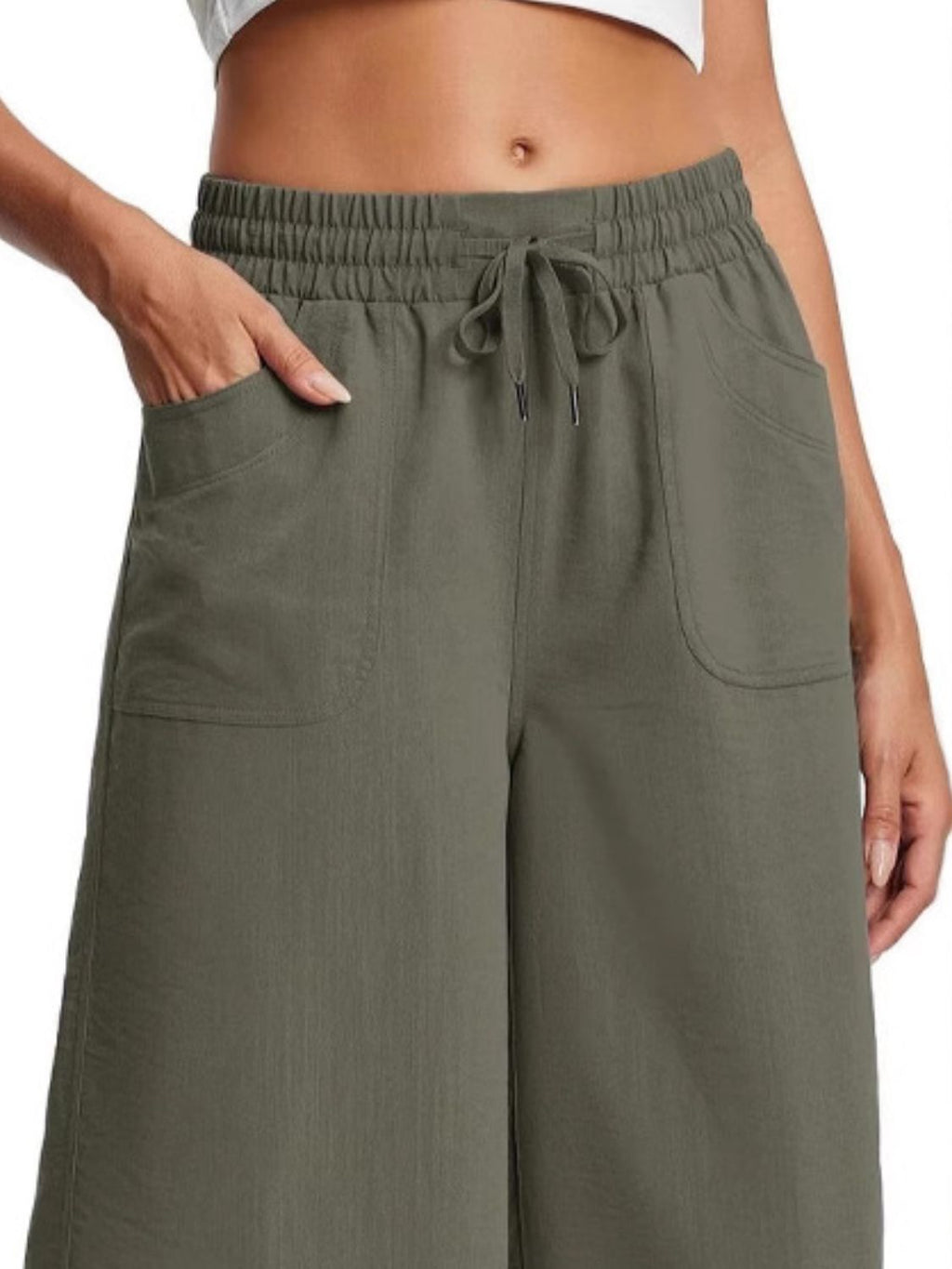 Cross Wide Leg Jeans with Pockets & Drawstring - Plus Size Available