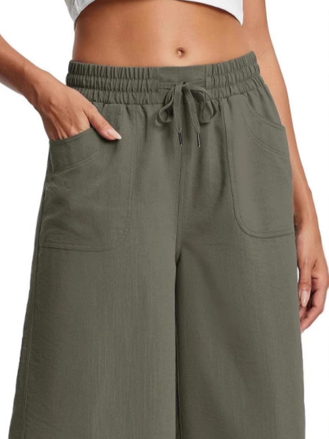 Cross Wide Leg Jeans with Pockets & Drawstring - Plus Size Available