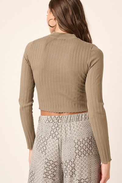 Mittoshop Mock Neck Long Sleeve Crop Knit Top