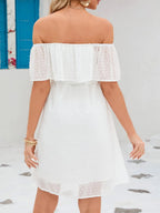 Off-Shoulder Sheer Mini Dress - Belted & Lined