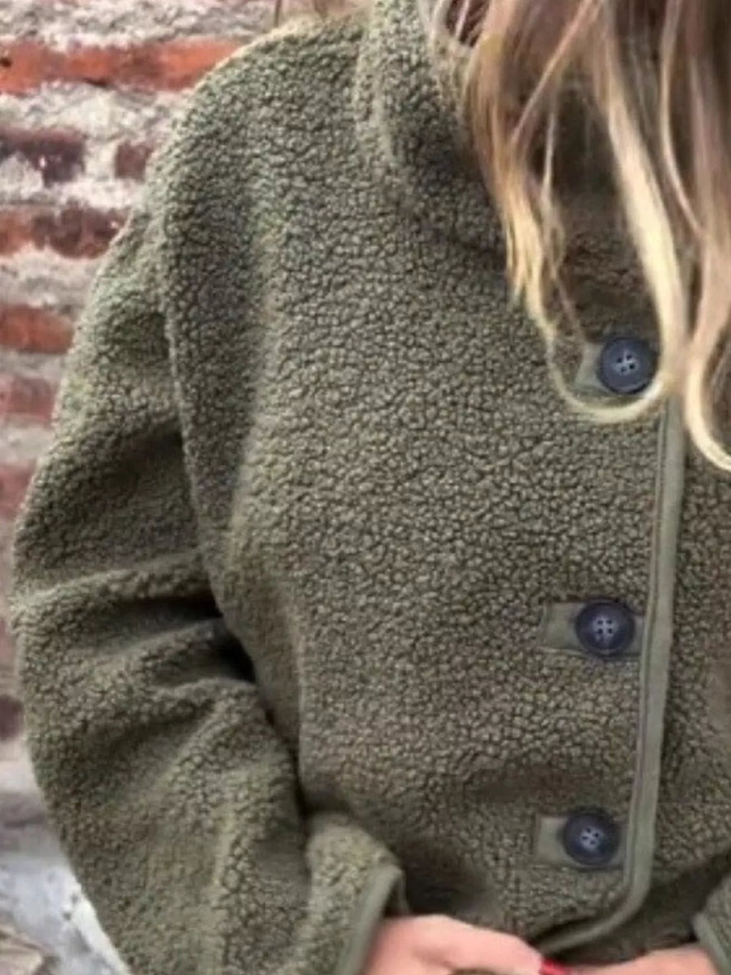 Button-Up Long Sleeve Fleece Jacket for Women – Plus Size