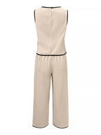 Contrast-Trim Top & Wide-Leg Pants Co-Ord Set