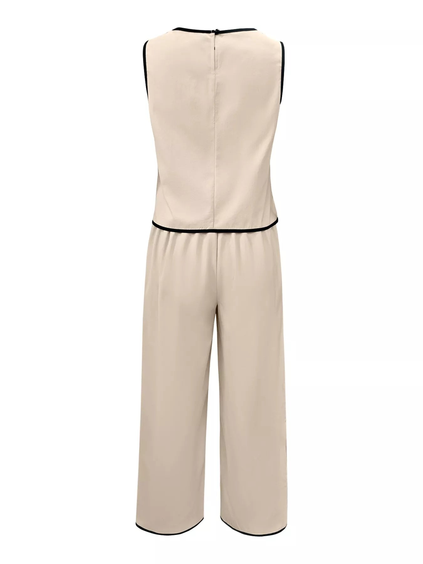 Contrast-Trim Top & Wide-Leg Pants Co-Ord Set