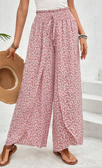 Slit Printed Wide-Leg Pants - Trendy & Flowy Statement Piece Blush Pink