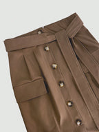 Button Detail Belted Cargo Skirt