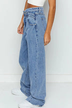 Mid Rise Wide Leg Jeans with Asymmetrical Waist