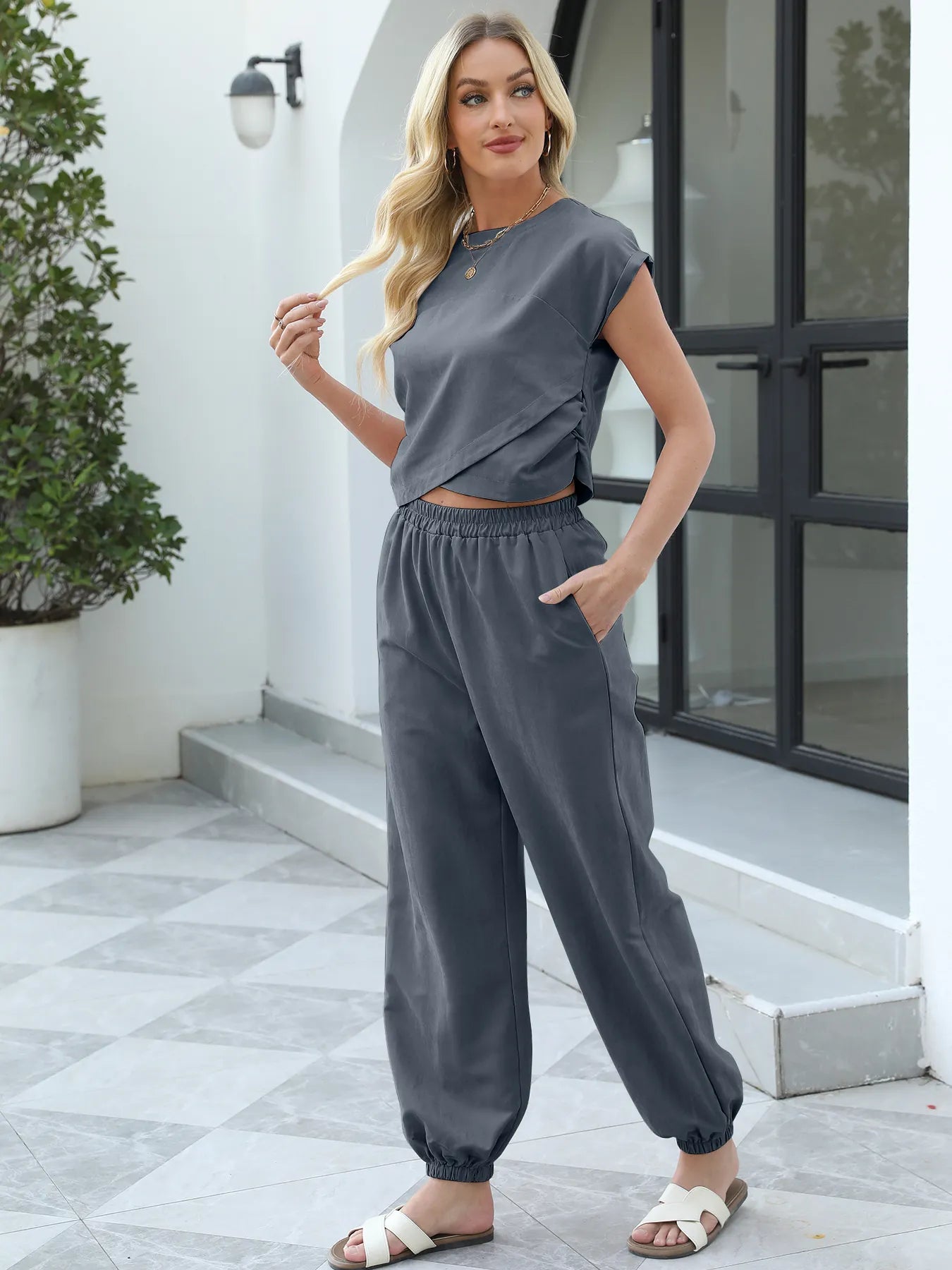 Relaxed Fit Two-Piece Lounge Set with Drawstring Pants