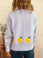 Chic Lemon Pattern Button-Up Cardigan – Playful Knitwear for Everyday Style