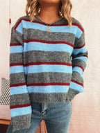Striped Ribbed Round Neck Long Sleeve Sweater
