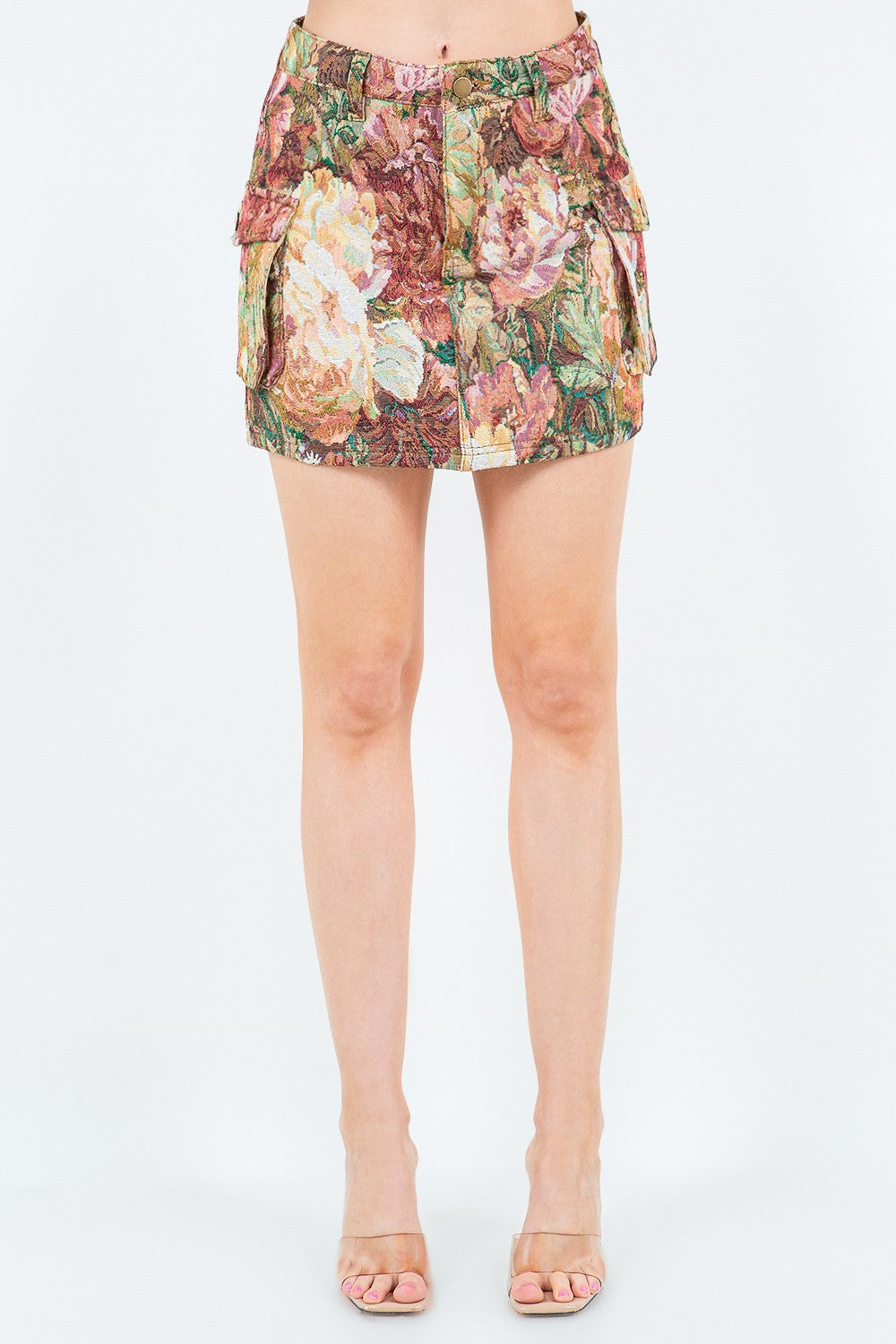 American Bazi Jacquard Weave Cargo Pocket Mini Skirt Muddy