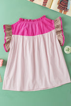 Color Block Ruffled Cap Sleeve Blouse - Chic & Stylish