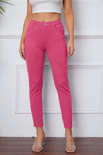 Stretchy Stitch Pocketed Pants by Basic Bae Pink