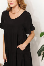 Mandy V-Neck Flounce Sleeve Tiered Dress