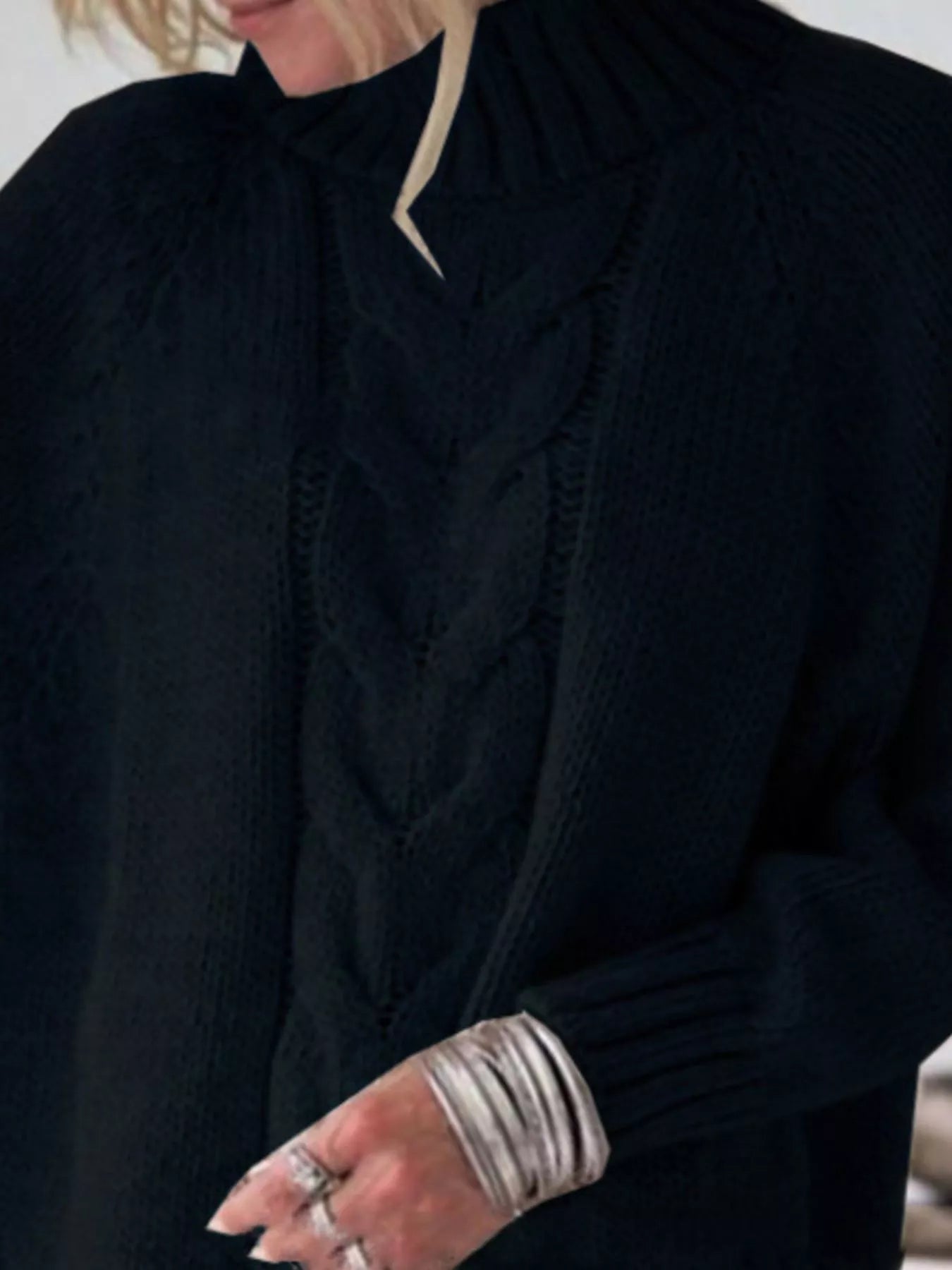 Full-Size Cable-Knit Long Sleeve Sweater (Plus Size)