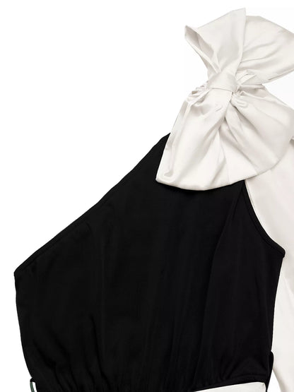 One-Shoulder Bowknot Wide-Leg Belted Jumpsuit