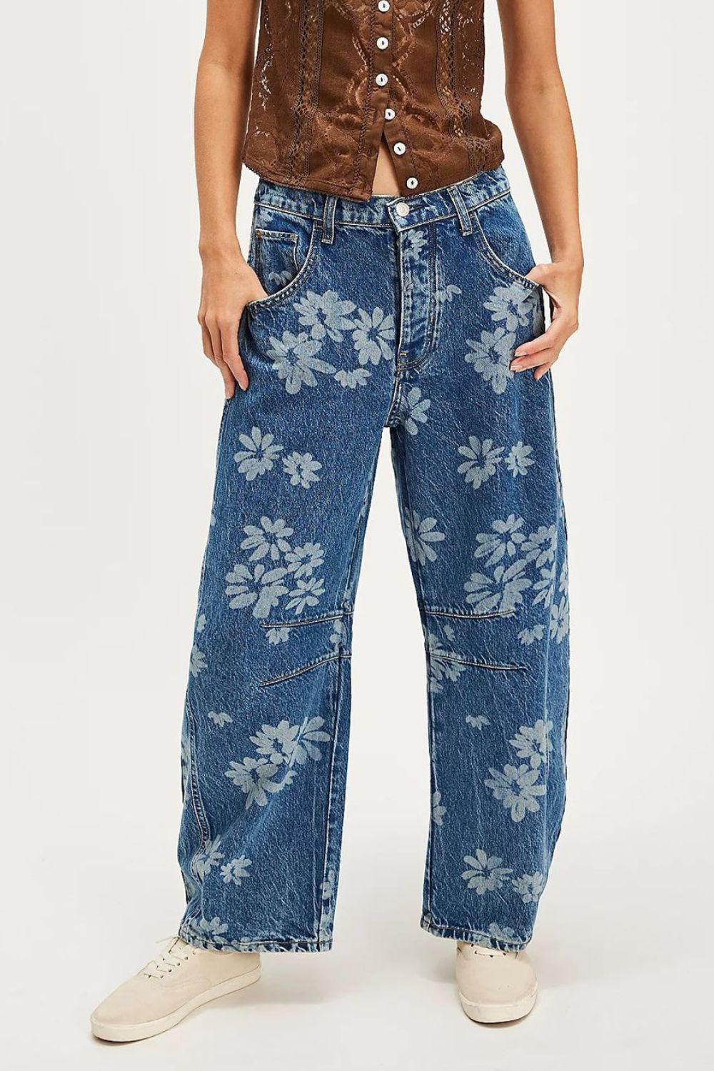 Flower Print Wide Leg Jeans - Boho Chic & Trendy