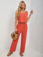 Square Neck Tank & Wide-Leg Pants Set - Chic & Versatile