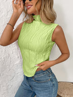 Texture Turtleneck Sleeveless Top - Chic & Versatile