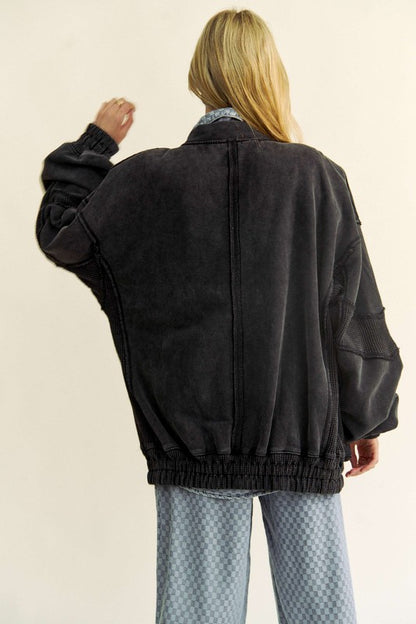 Davi & Dani Exposed Seam Zip-Up Dropped Shoulder Jacket