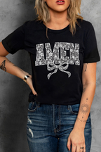 AMEN Bow Round Neck Short Sleeve T-Shirt - Casual & Stylish