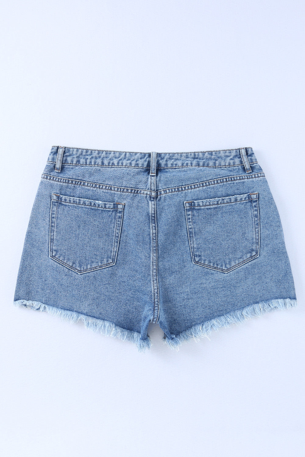 High-Rise Crossover Waist Denim Shorts - Distressed & Stylish