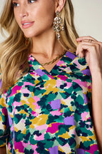 Double Take Plus Size Printed V-Neck Slit Top â€“ Flowy & Chic
