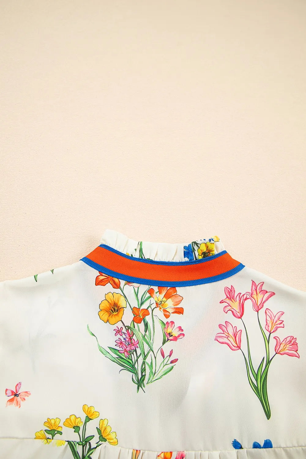 BloomEase Puff Sleeve Floral Notched Blouse