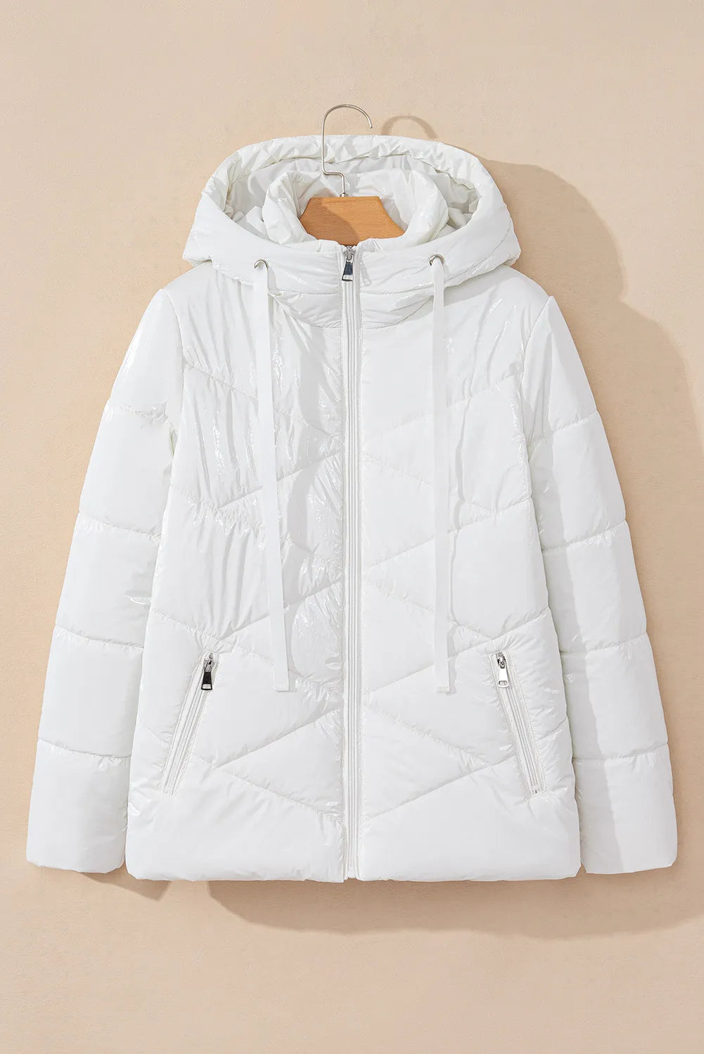 Drawstring Zip-Up Hooded Winter Coat with Pockets